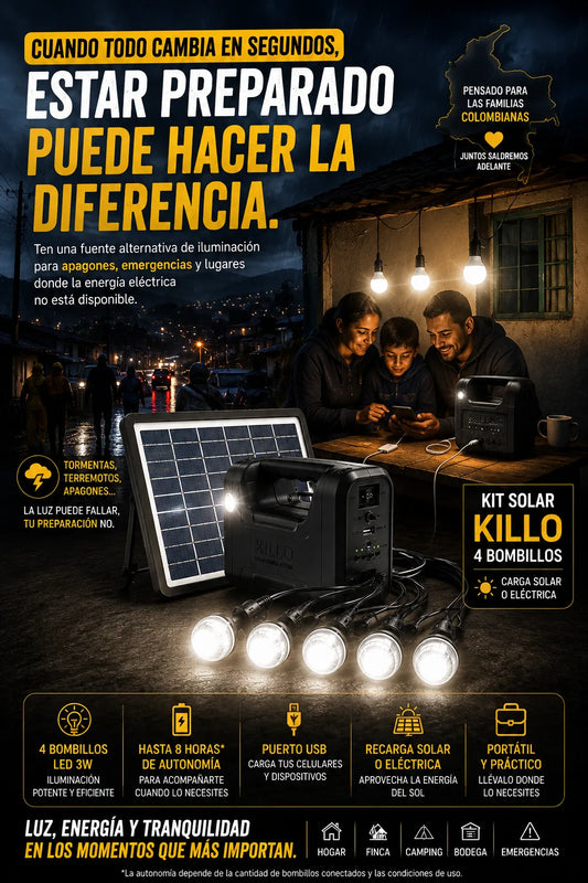 Kit Panel Solar Lámpara KILLO 4 BOMBILLO