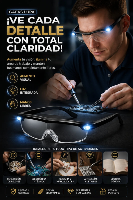 Gafas Lupa Visión De Aumento Con Luz