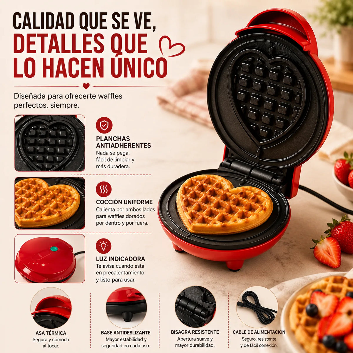 Calidad y detalles de la mini waflera corazón